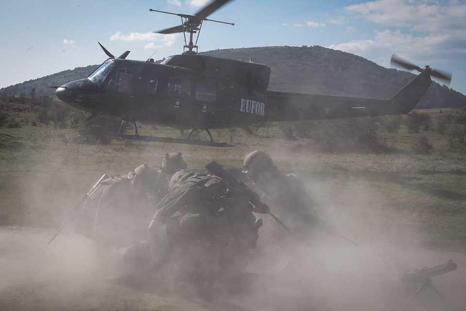 EUFOR helicopter landing for medical evacuation